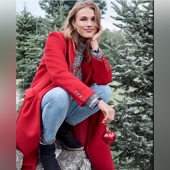 NWT LOFT Double Breasted Wool Blend Coat - Oversized Relaxed Fit - XXS Tango Red - Picture 2 of 5